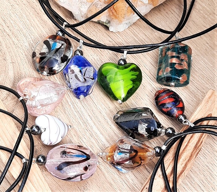 Pendentif En Véritable Verre De Murano | Couleurs Blanc, Noir Et Cuivre | Bijou Fantaisie Artisanal | Neuf Avec étiquettes