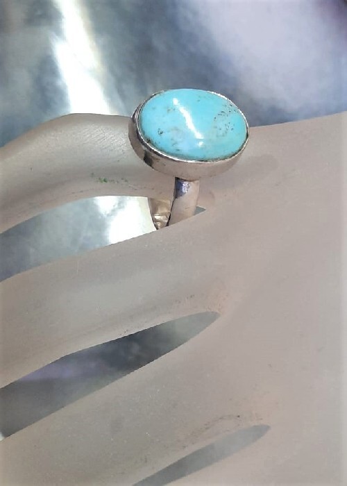Boucles D'oreilles Turquoise Véritable Sur Argent 925 - Style Puces - Occasion